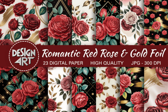 Download Romantic Red Rose &amp; Gold Foil Pattern - Foil Collection