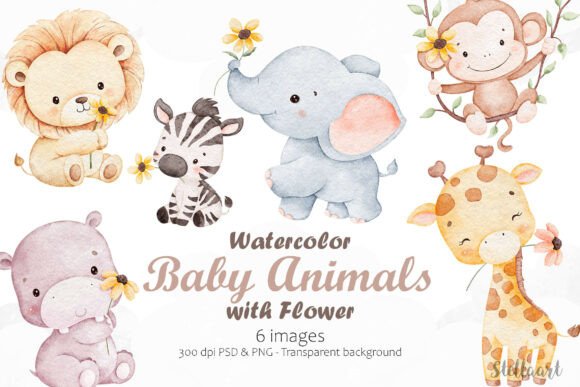 Download Watercolor Baby Animals with Flower - Flower Collection