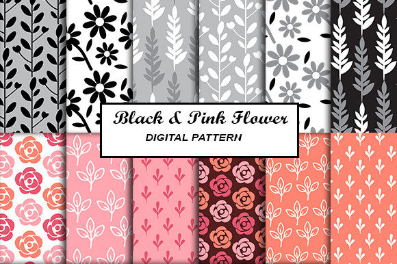 Download Flowers Black &amp; Pink Digital Pattern - Flower Collection