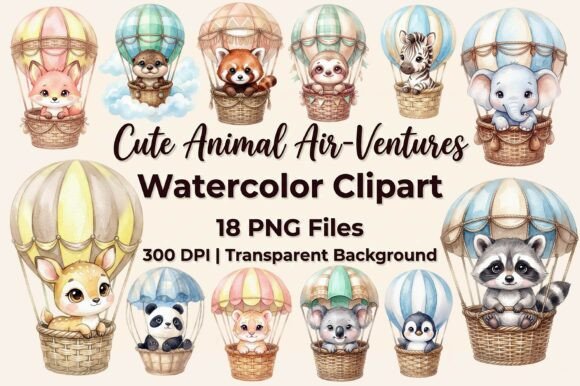 Download Cute Animal Air Balloon Clipart Bundle - Balloon Collection